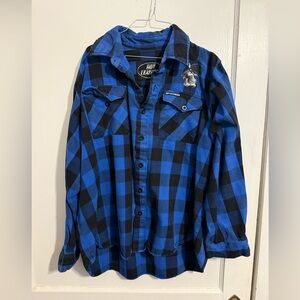 Hot Leathers Mens XXL Blue Flannel Heavyweight Shirt Buffalo Plaid Skull
